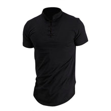 Load image into Gallery viewer, 2018 Stylish Summer Lace Up T-shirt Men's Short Sleeve Stand Collar Elegant Cotton Blend Tee Top Casual Slim Fit Men T Shirt