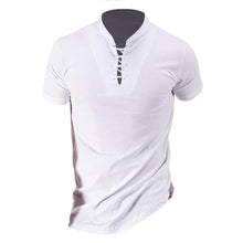 Load image into Gallery viewer, 2018 Stylish Summer Lace Up T-shirt Men's Short Sleeve Stand Collar Elegant Cotton Blend Tee Top Casual Slim Fit Men T Shirt